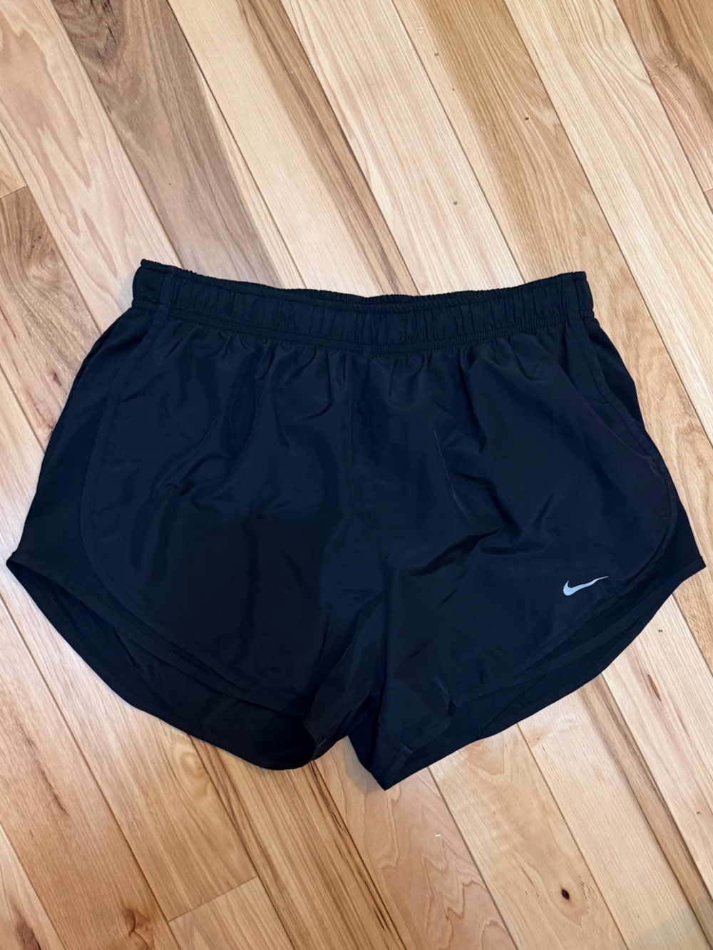 Nike Black Athletic Running Shorts with Silver Swoosh